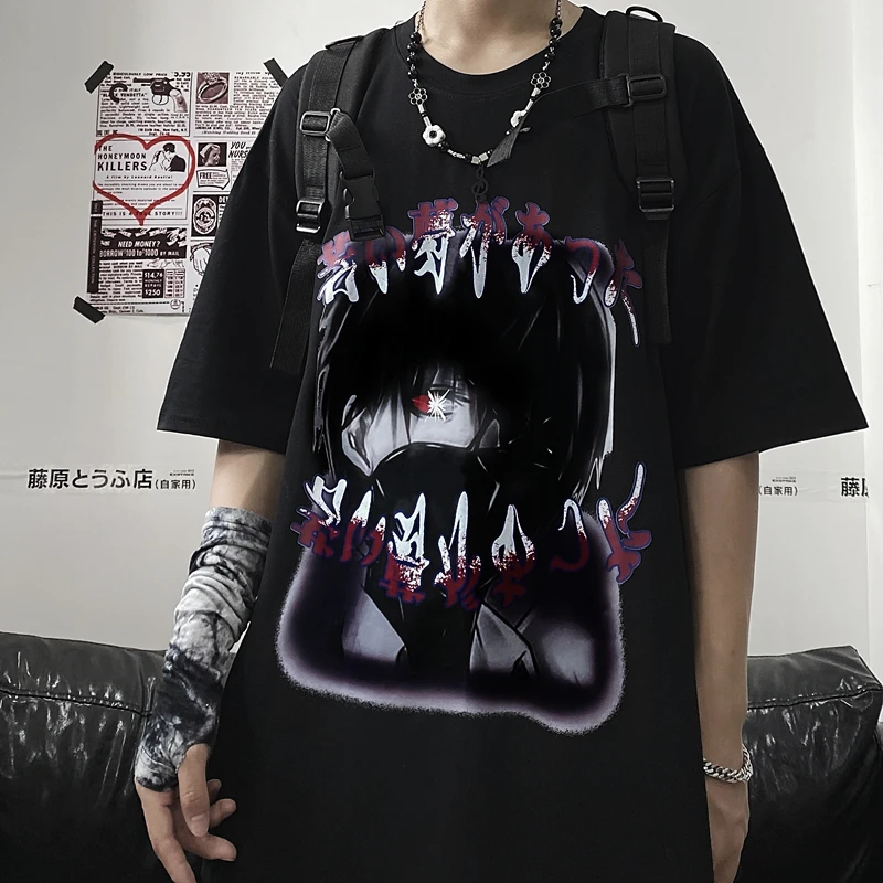 

Japanese Anime Print Harajuku T-Shirt Female Cartoon Streetwear Cotton Summer Short-Sleeved Oversized Loose T-Shirt Unisex Tops