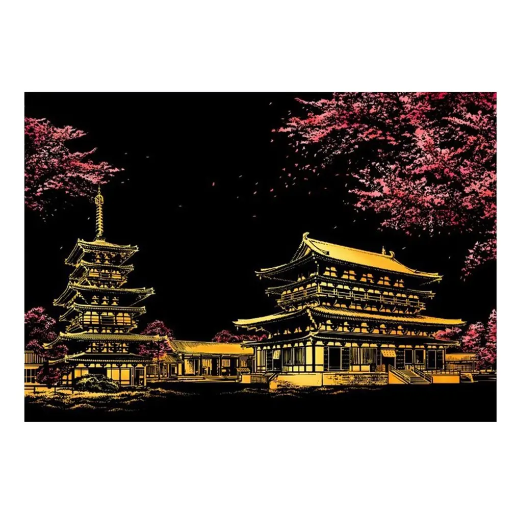 Большой город ночь дети скрепляющая бумага Царапины Картина Путешествия памяти