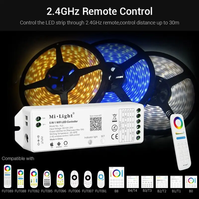 

SZYOUMY Mi-Light 5 in 1 Wifi Led Controller Amazon Voice control and App Control Wifi Led Controller YL5 Compatible For CCT/RGB