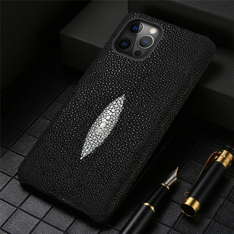

Genuine Stingray Leather Phone Case For iphone 13 Pro Max 12 Mini 11 XR X XS MAX 6 7 8 Plus Case Shockproof 360 Full Cover Funda