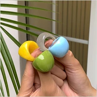 exaggerated large acrylic ring punk hip hop colorful geometry square round resin ring for women trendy jewelry accessories