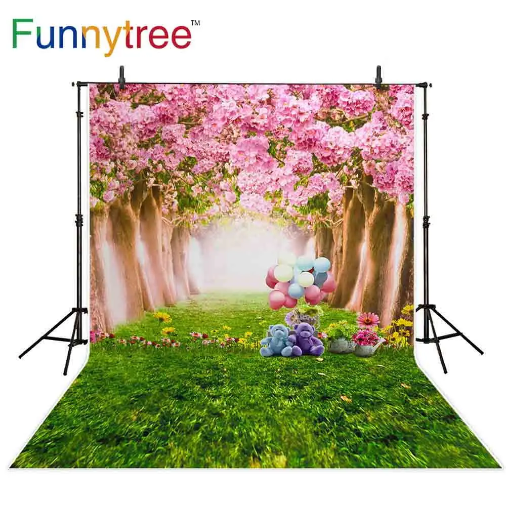 Funnytree фоновая фотография Весна мультфильм лес медведь шар Цветок Дерево фон Фотофон фотостудия винил