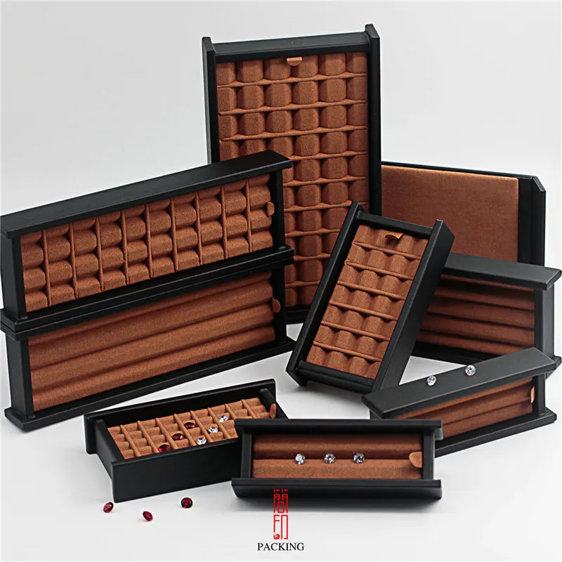 Superior Leather Diamond Display Tray Box with Magnetic Cover Stone Storage Beads Jewelry Stand Holder Gems Organizer Case Black