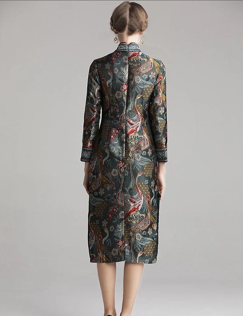 Женское жаккардовое платье Ципао облегающее в китайском стиле с вышивкой и