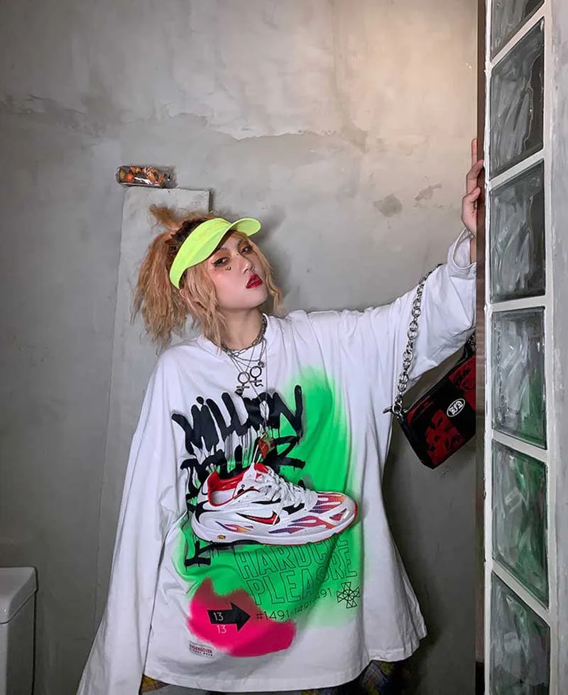 NiceMix, модная Корейская уличная одежда, женские осенние футболки в стиле панк, женские принтованные Футболки с длинным рукавом, повседневная одежда в стиле хип-хоп