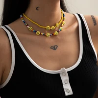 2021 new multicolor acrylic beads choker necklace for women simple sweet girls necklace yellow smile face beads necklace jewelry