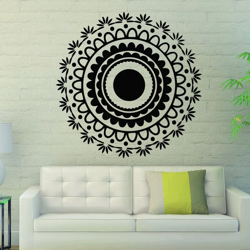 

WJWY Creative Design Flower Wall Decals Indian Style Mandalas PVC Removable Wall Sticker Bedroom Living Room Art Murals
