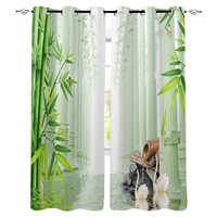 bamboo swan pillar water surface stone windows curtains living room bedroom kitchen curtains children drapes window treatments