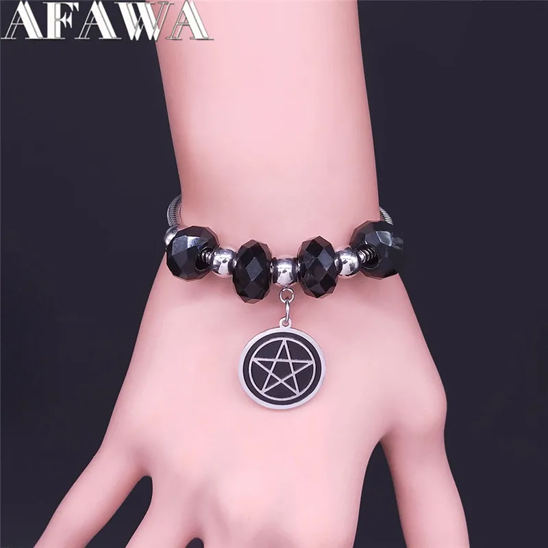 AFAWA Witchcraft пентаграмма черная стеклянная бусина из нержавеющей стали