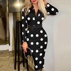 2022 сексуальное женское платье в горошек с глубоким V-образным вырезом, весеннее элегантное офисное платье с длинным рукавом, модные вечерние облегающие платья