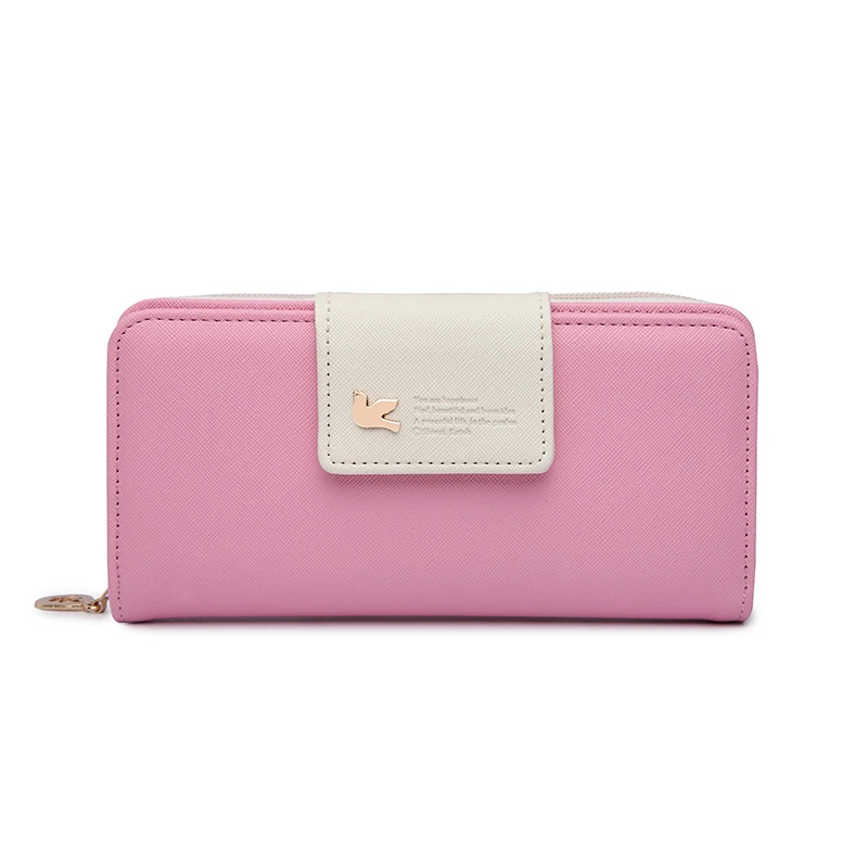 

Women Contrast Color Fashion Long Wallets Female Zipper Hasp Leather Coin Purses Ladies Large Capacity Credit Card Holder
