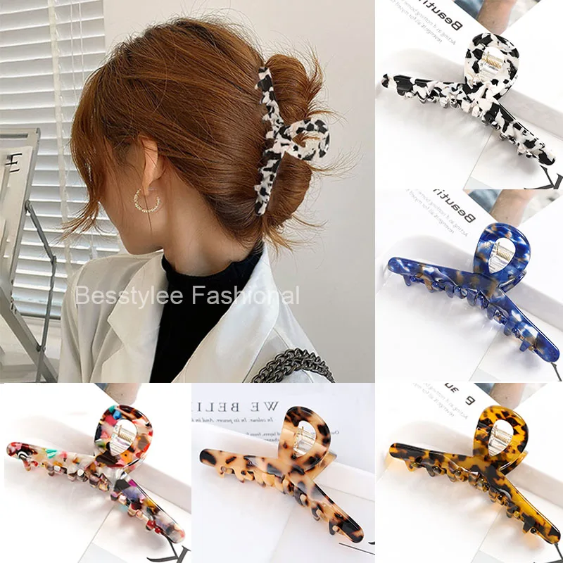 

Woman Acetate Hair Claws Leopard Grain Cross Hair Clips Ladies Big Size Barrettes Women Girls Headwear Fashion Hair Accessories