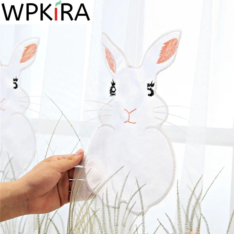 

Cartoon Bunny Embroidered Tulle Curtain For Kids Girls Bedroom Lovely Sheer Voile for Glass Door Window Panel Rideaux ZH058H