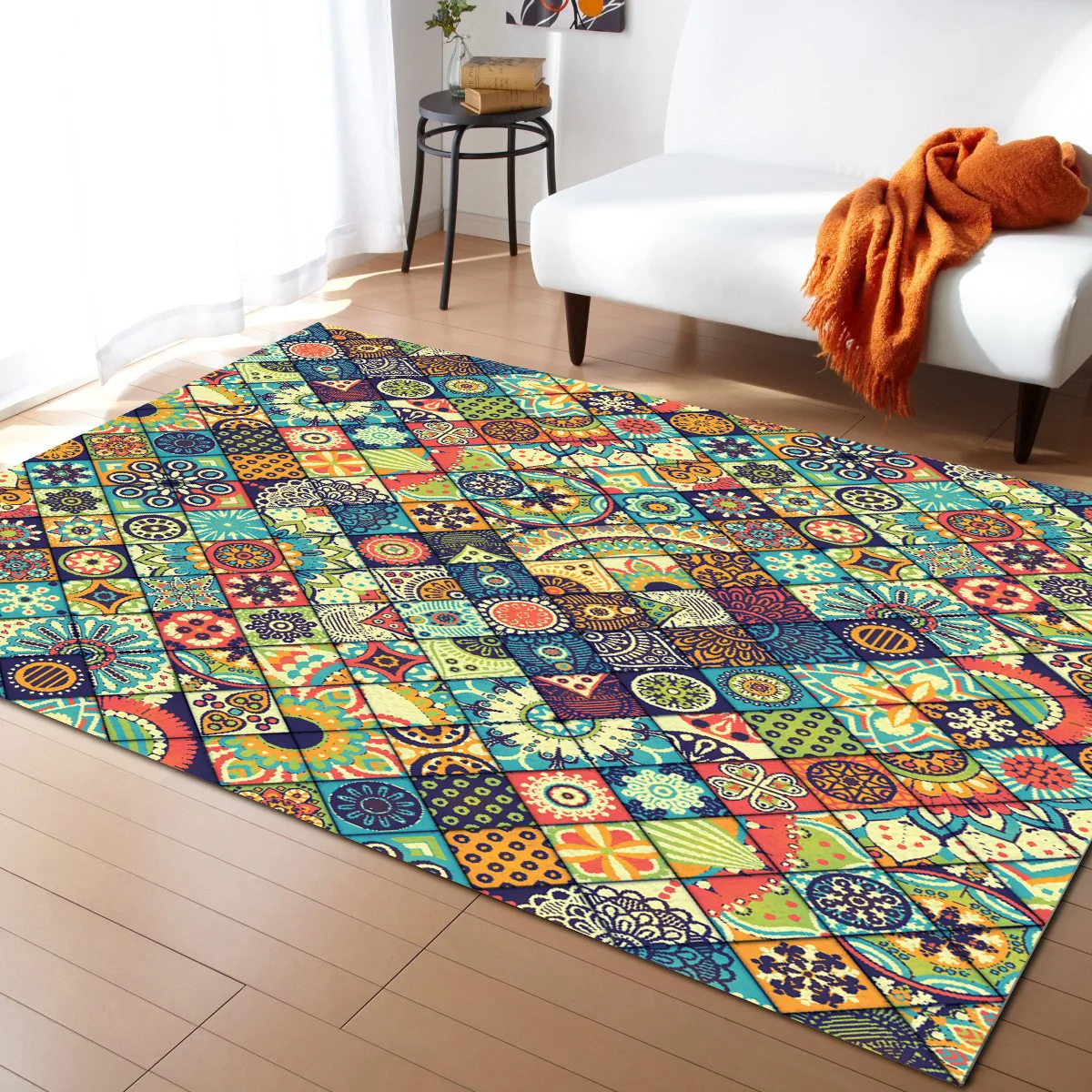 

Vintage Floral With Rhombus Carpets for Living Room Bedroom Area Rug Kids Room Play Mat 3D Printed Home Large Carpet