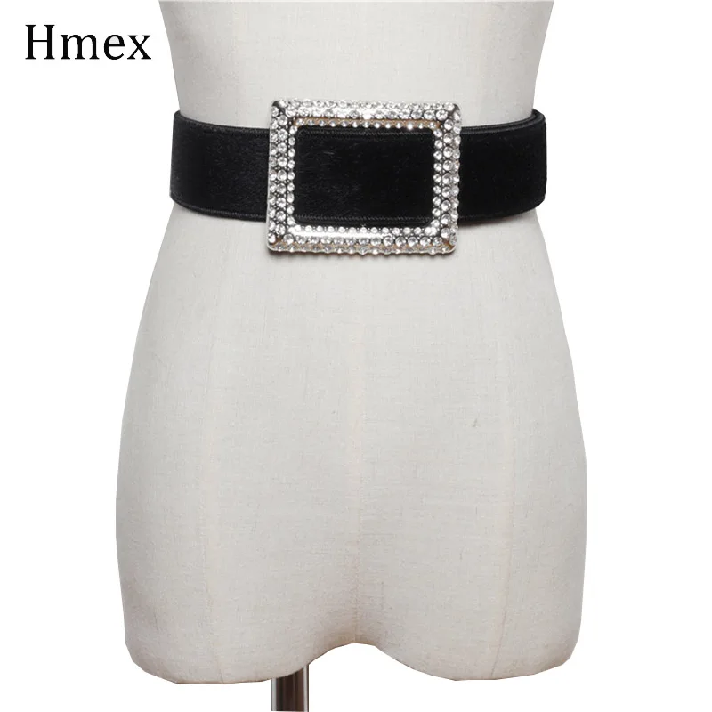 Осень Зима широкий коричневый пояс булавка со стразами пряжка бархат мягкий