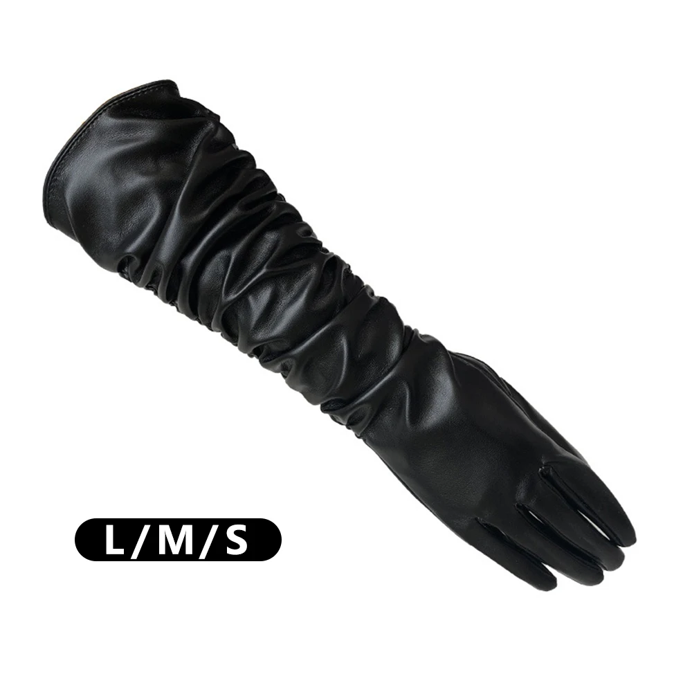 

Wrinkled Cortex Long Style Wear-Resistant Arm Sleeves Universal Windproof Full Finger Gloves Durable Women'S Fashion