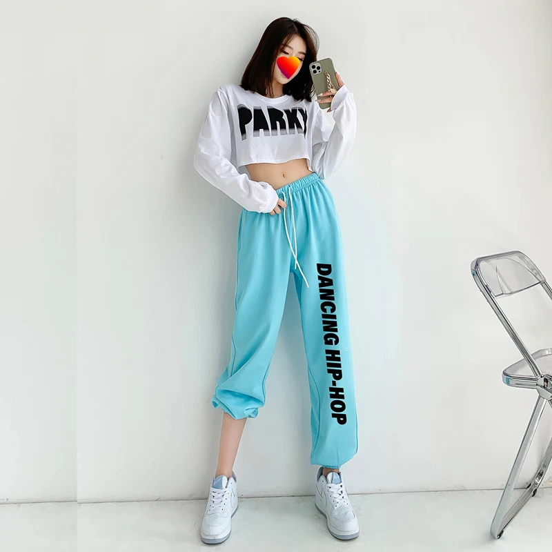 

2021 Neue Damen Sporthose Farbe College-Stil Dünne Taille Hose Harajuku Straße Hohe Taille Overalls Freizeithose Hose