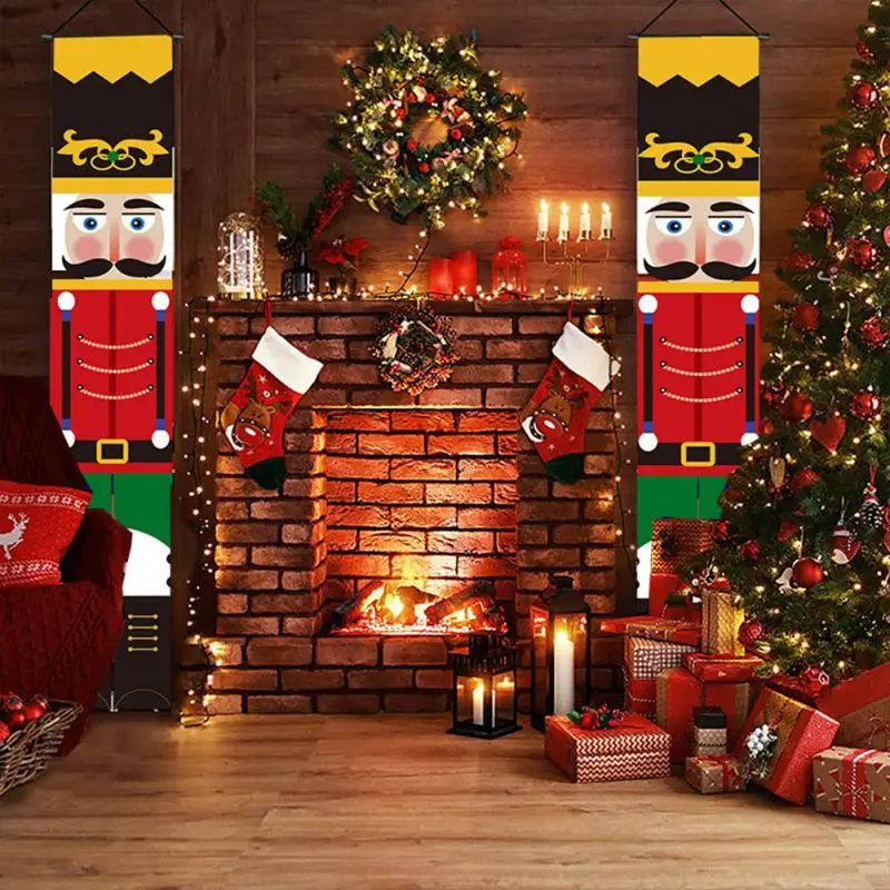 

Nutcracker Christmas Banner Ornaments Christmas Porch Sign Christmas Decoration Hanging Flag Front Door Outdoor Indoor
