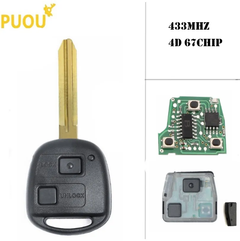 2 кнопки дистанционного ключа Fob 315 МГц 4D67 чип для Toyota Avensis Corolla Yaris Rav4 FCC ID:HYQ12BBT|Ключ