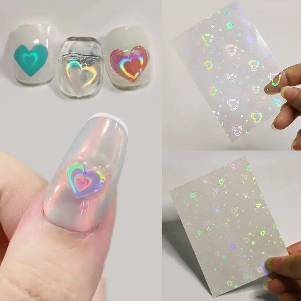

1 Pcs Aurora Laser Heart Nail Art Sticker 3D Dynamic Nail Glass Nail Adhesive Decals Flashing Glitter Laser Nail Stickers