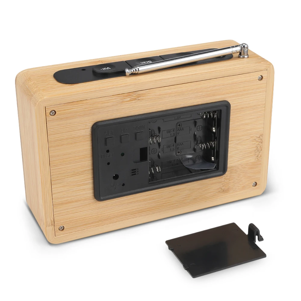Светодиодный бамбуковый цифровой FM радиоприемник будильник 12 ч/24 ч регулируемый