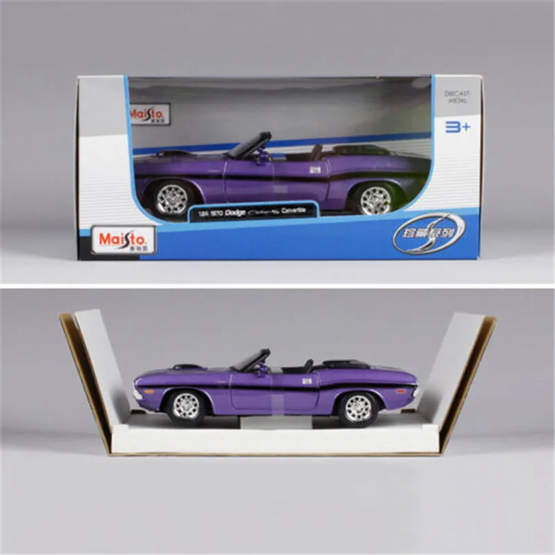 

1:24 1970 Dodge Challenger RT Convertible Purple Alloy Luxury Vehicle Diecast Pull Back Car Model Goods Toy Collection