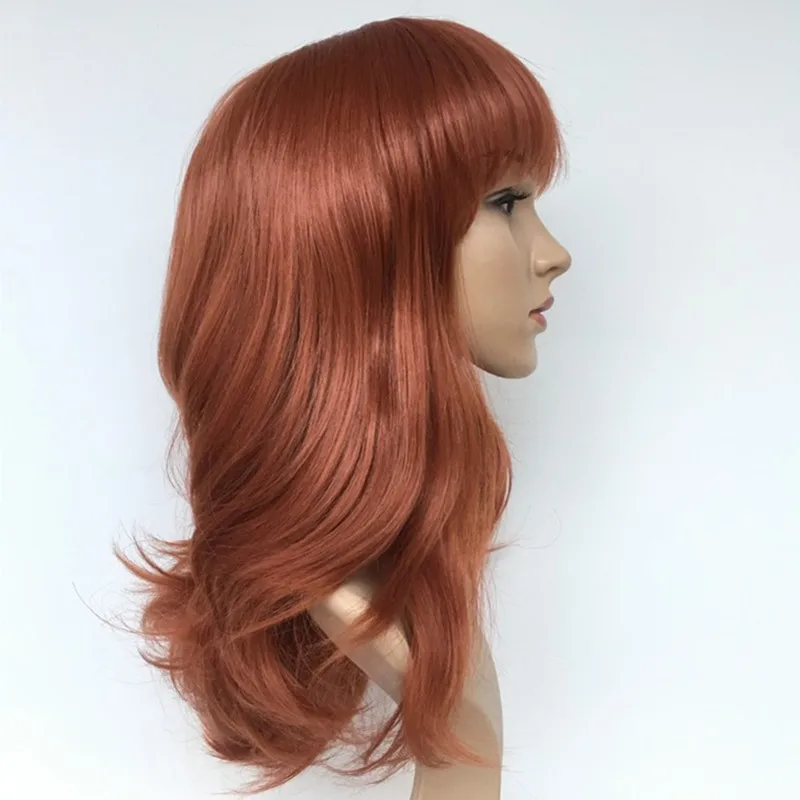 Pervado волосы длина плеча свободная волна красновато-коричневый парики с бахромой