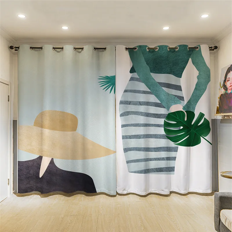 

Beautiful Fashion Woman Luxury Living Room Curtain Cartoon French Window Beaded Curtain Printed Curtains Blackout Decoration
