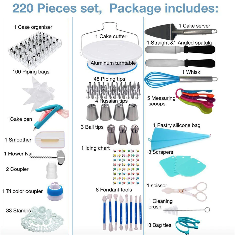 Набор инструментов для украшения тортов 220 шт./лот поворотный набор Кондитерские