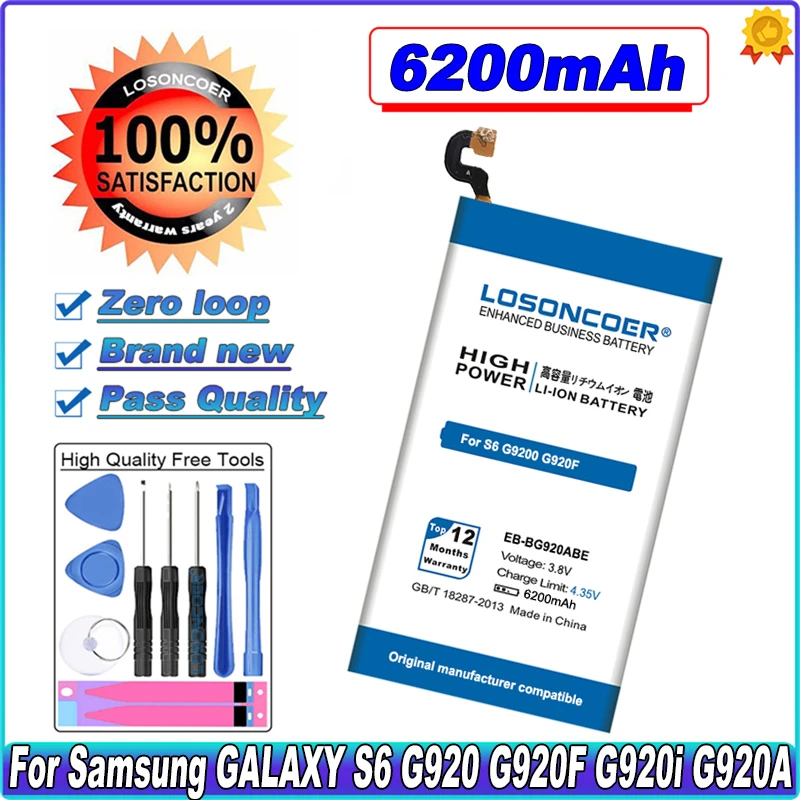 Фото Аккумулятор LOSONCOER 6200 мАч для Samsung Galaxy S6 аккумулятор G9200 G920f G920i G920A G925S | Мобильные