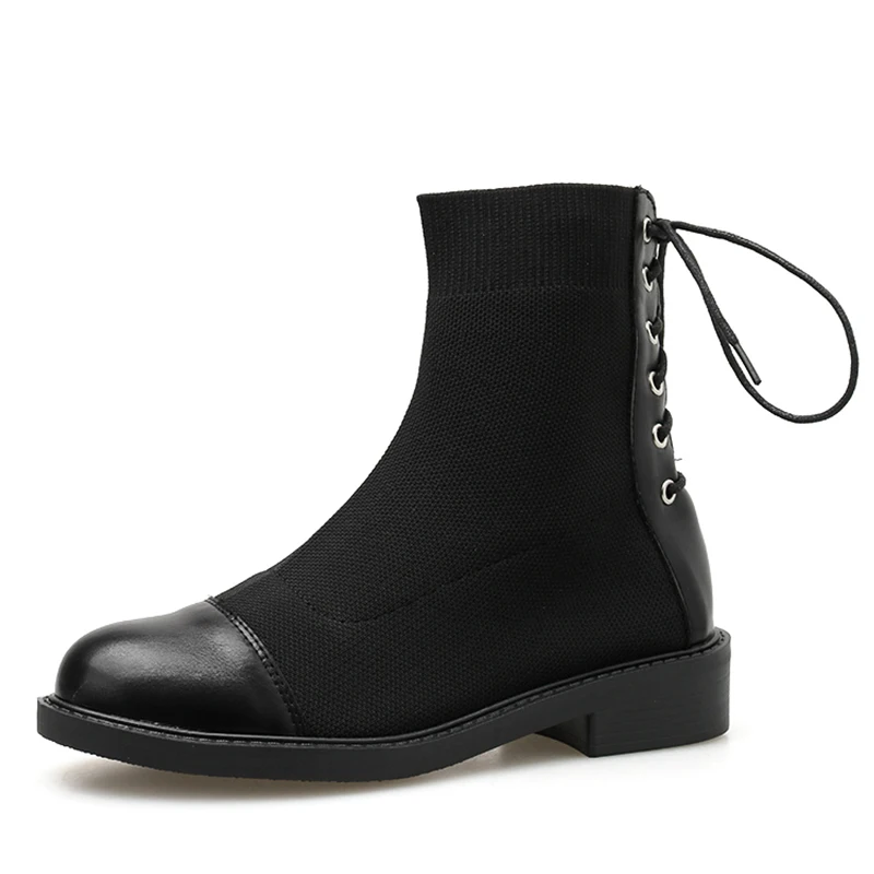 black shoes Gdgydh черные сапоги-носки без шнуровки обувь из эластичной ткани женские носки на шнуровке Новинка года; сезон весна; удобная дешевая обувь на низком каблуке - Цвет: black shoes