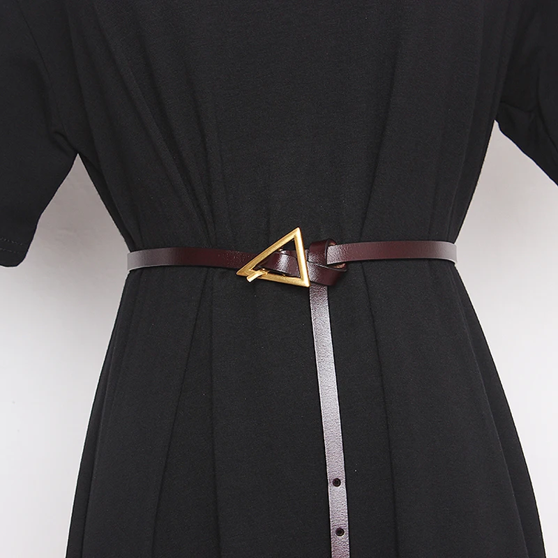 

2020 Vintage Luxury Genuine Leather metal pin Buckle long Belts for Women Retro Cow Leather Accessories Dress Belt Accessory