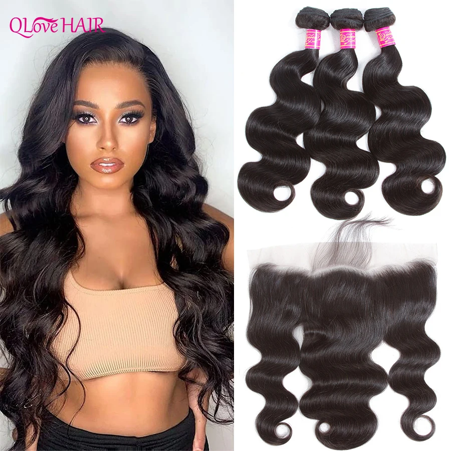 

Qlove Hair Body Wave Bundles With Frontal Human Hair And Bundles Peruvian Human Hair Bundles With Frontal 3 Bundles With Frontal