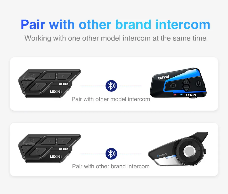 Фото BT гарнитура для мотошлема LEXIN ET COM, 1200 м, с поддержкой Bluetooth для 2 собеседников, переговорное устройство для мотошлема, 1 шт. №4