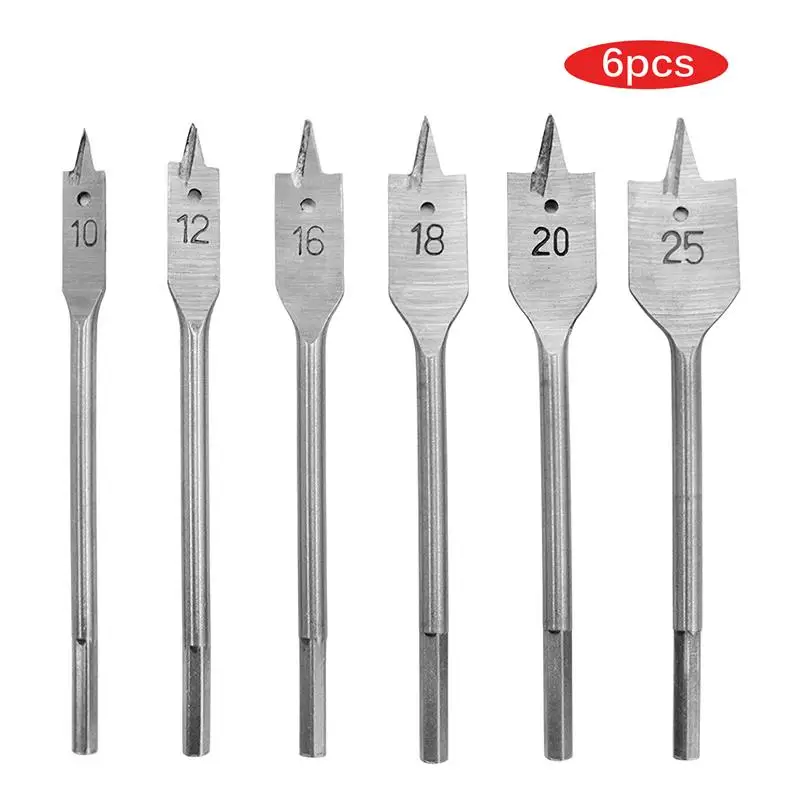 

6 шт. Трехточечное деревообрабатывающее плоское Сверло DIY плоское твердое сверло Набор отверстий острое дерево доска отверстие открывалка ...