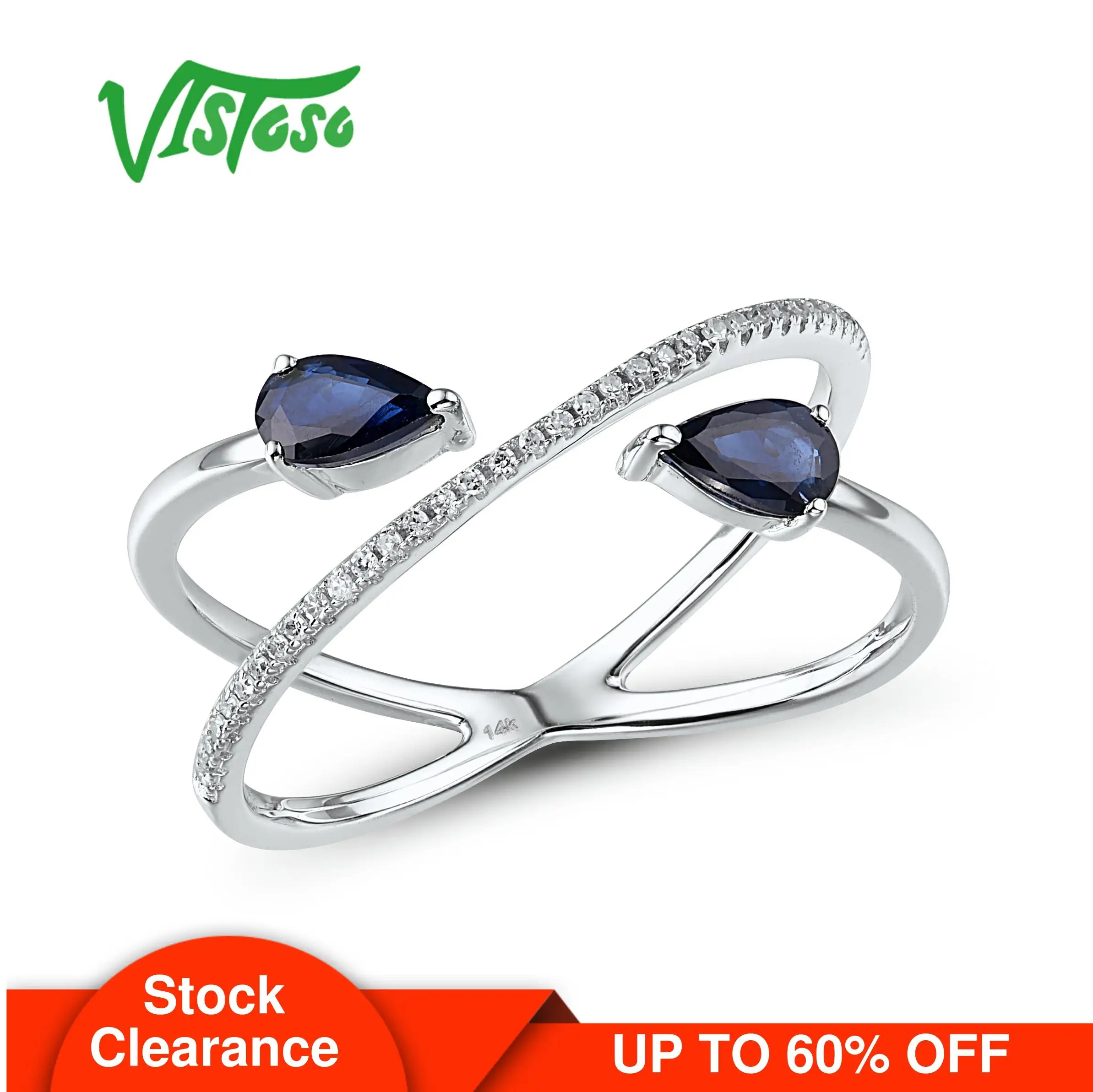 VISTOSO Подлинная 14 K кольца из белого золота для женщин сверкающие бриллианты