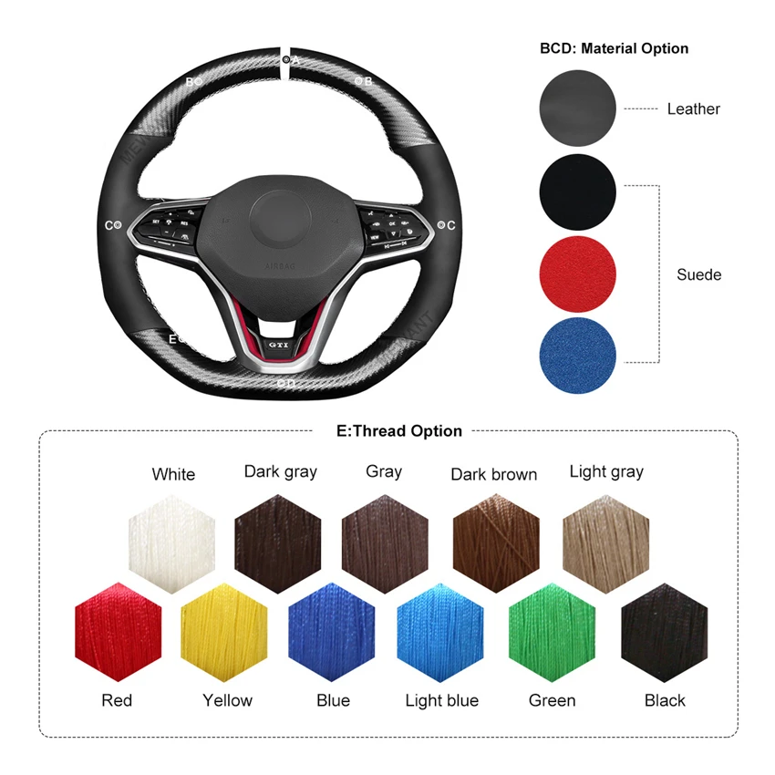 

MEWANT Black Suede PU Carbon Fiber Steering Wheel Cover Holster for Volkswagen VW Golf 8 MK8 GTI Golf GTE 2020-2021