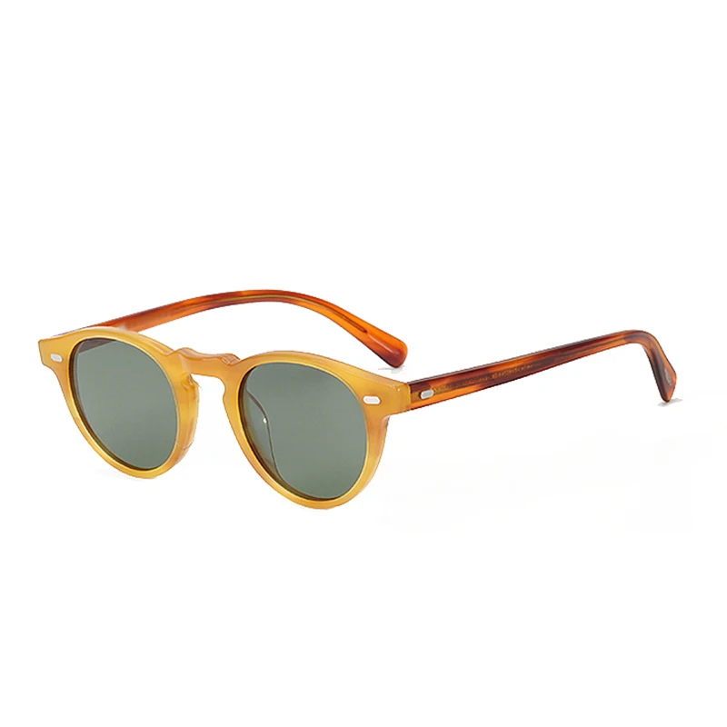 yellow brown-green Gregory Peck солнцезащитные очки в стиле ретро, круглые оправа OV5186 Для Мужчин Поляризованные Винтаж очки Для женщин очки для вождения автомобиля свет ацетатные очки круглые очки - Цвет линз: yellow brown-green
