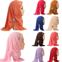 muslim girls hijab kids wrap shawl islamic head scarf amira underscarf hijab cap children arab flower pattern beanie bonnet new
