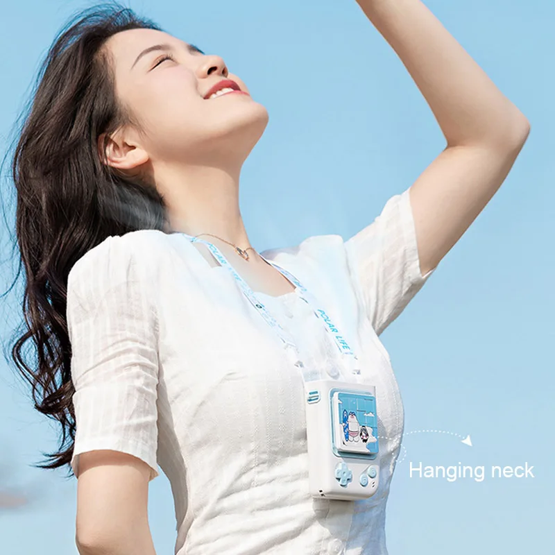 

Cartoon Mini USB Hanging Neckband Fan with Cute Playable Puzzles Portable Micro USB Cooling cooler With aromatherapy function