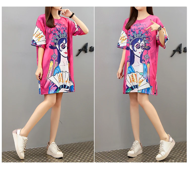 

Houthion Loose Cartoon Printed Women's T-shirt Summer Fashion Casual Short Sleeve Chinese Style Round Neck Korean Top