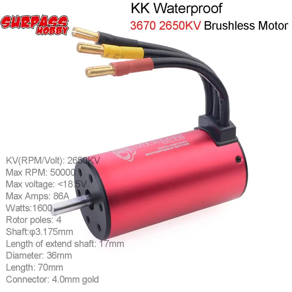 RC Car Part SURPASS HOBBY KK Водонепроницаемая серия 3670 2650KV 5 0 мм бесщеточный мотор для 1/8 1/10 HSP