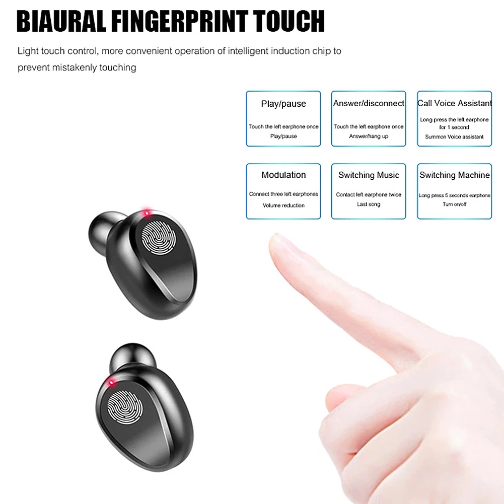 

F9 Sports Bluetooth Wireless Touch Control Earbuds TWS HiFi 9D Bass Stereo Headphones Waterproof Mini In-ear with Built-in Mics