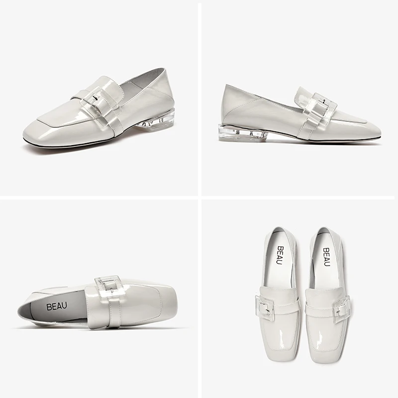 Женские лоферы без застежки BeauToday из лакированной кожи с квадратным носком