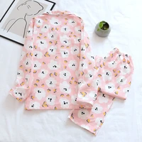 new spring and autumn ladies 100 cotton pajamastwo piece long sleeved plus size home service cute life service summer thin set