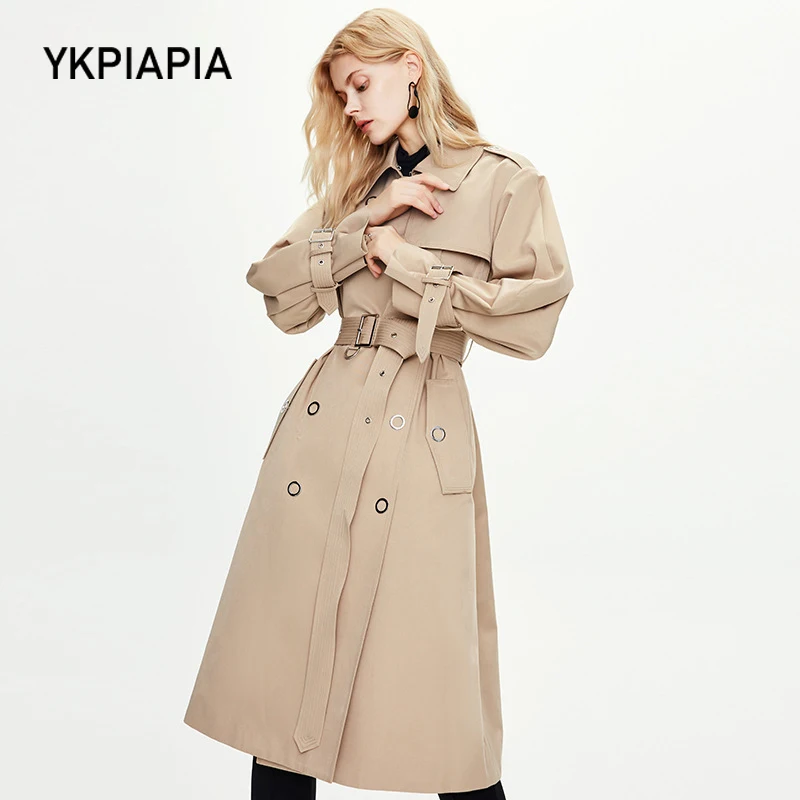 YKPIAPIA высокое качество 2020 осень зима простой классический длинный тренчкот с