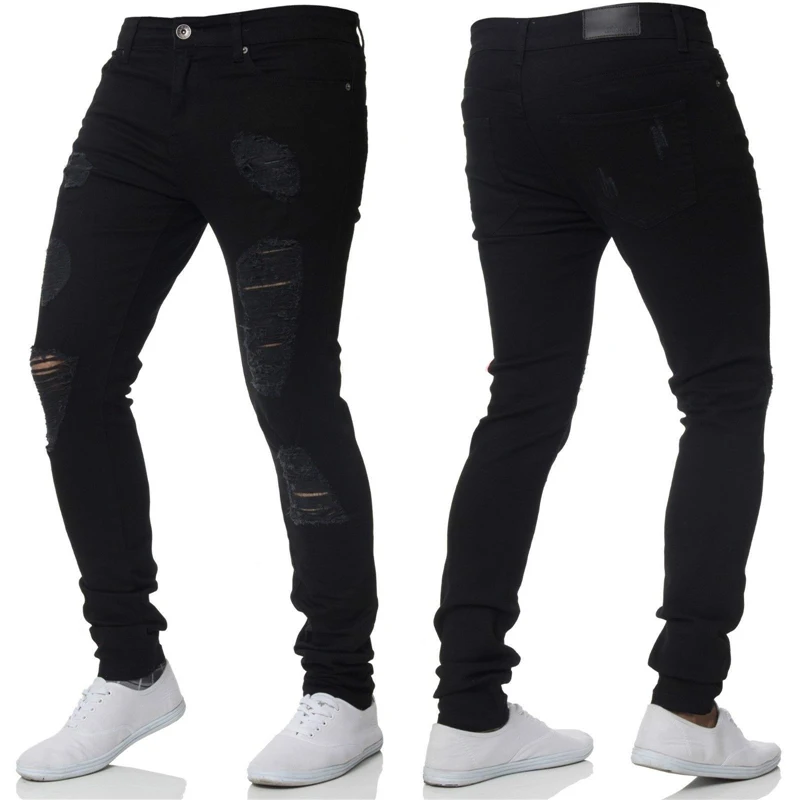 men's jeans fashion Hip hop trousers slim fit Hole ripped denim skinny jeans men streetwear