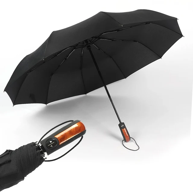 Automatic Folding Umbrella Rain Women Men Umbrella Large Windproof  Travel Parasol Car Wooden Umbrellas Male Paraguas