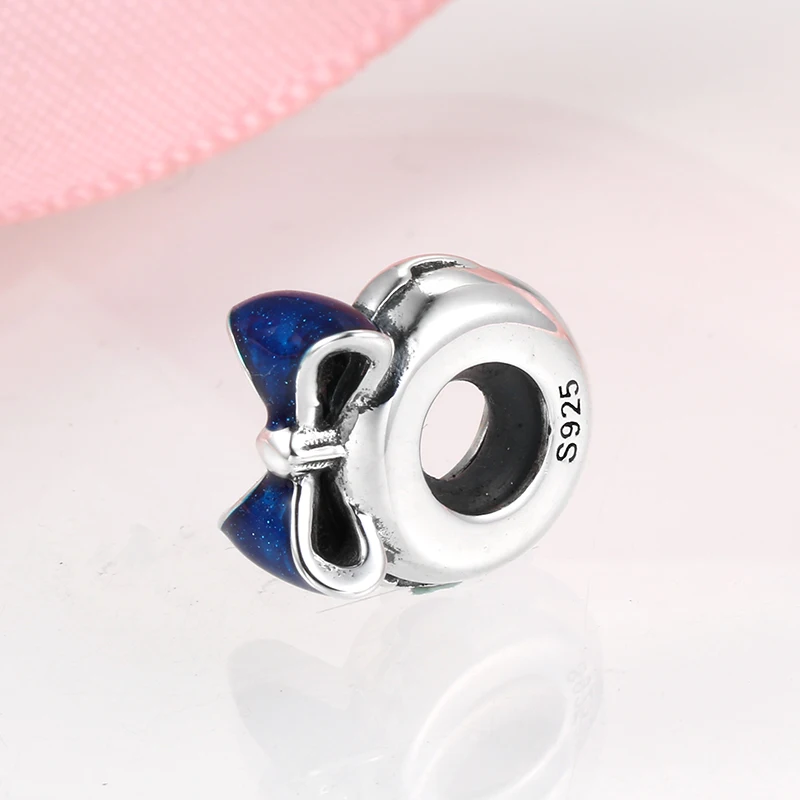 925 стерлингового серебра моды лук синий сверкающая эмаль пробкой разделитель