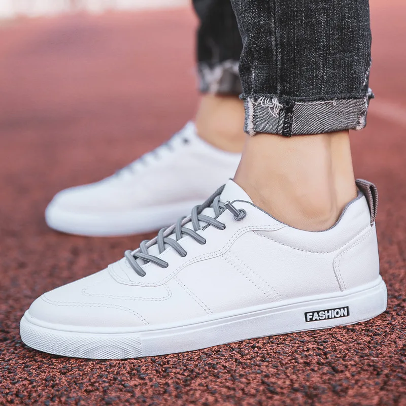 

Men's Breathable breathable small white shoes casual schoolboy shoes low upper board New men's leather Sports Black shoes
